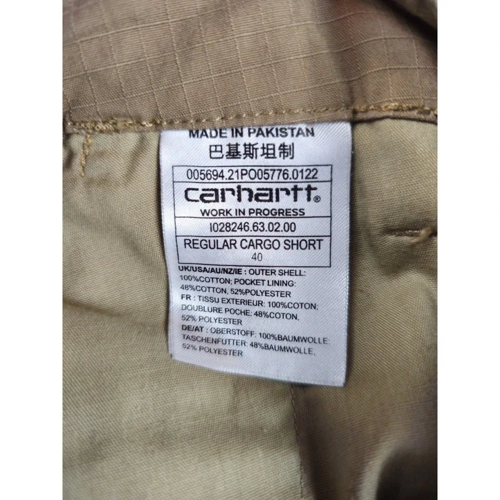 Carhartt Work In Progress Cargo Short Khaki Size 37x11 Mens‎ Ripstop Utility